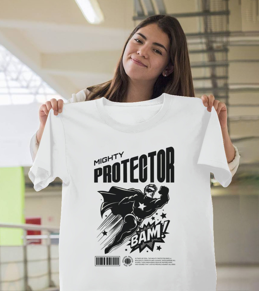 Mighty Protector BAAM Retro Comic Style Superhero T-Shirt