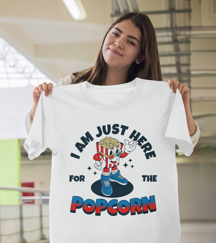 I Am Just Here for the Popcorn Retro Mascot T-Shirt