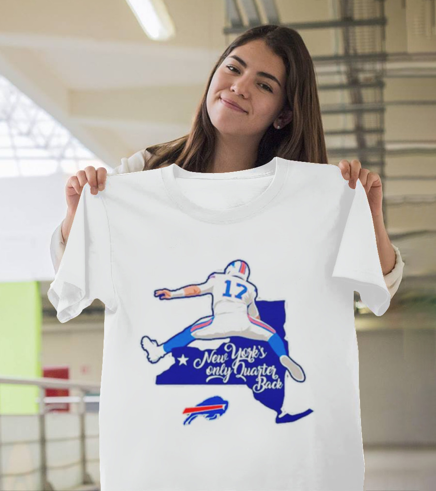 Buffalo Bills 17 New York's Only Quarterback with Iconic Jump and Team Colors T-Shirt