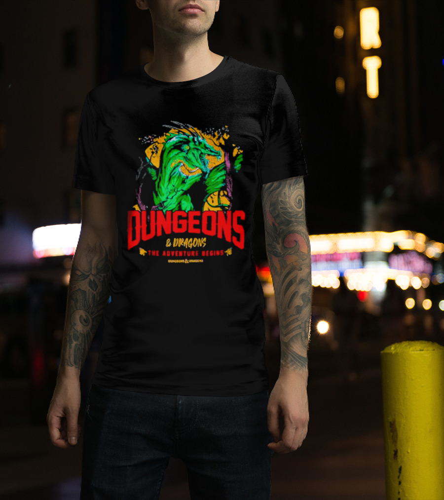 Dungeons And Dragons The Adventure Begins Green Dragon Fantasy T-Shirt