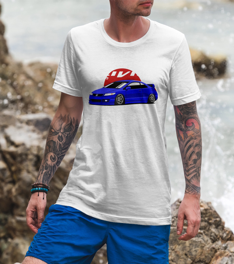 Civic SI JDM Cars Blue Honda With Japanese Characters T-Shirt
