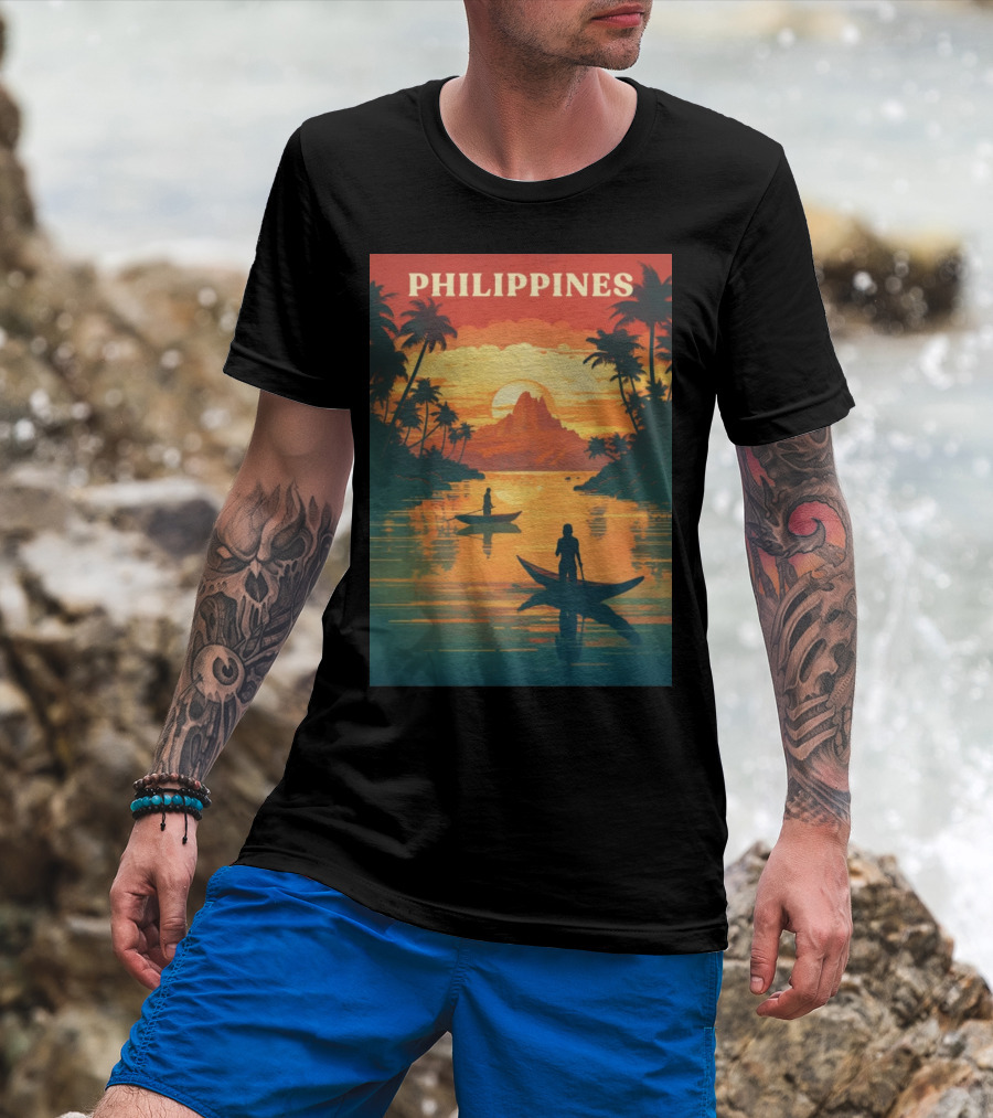Philippines Sunset Canoe Adventure Tropical Paradise Scene T-Shirt