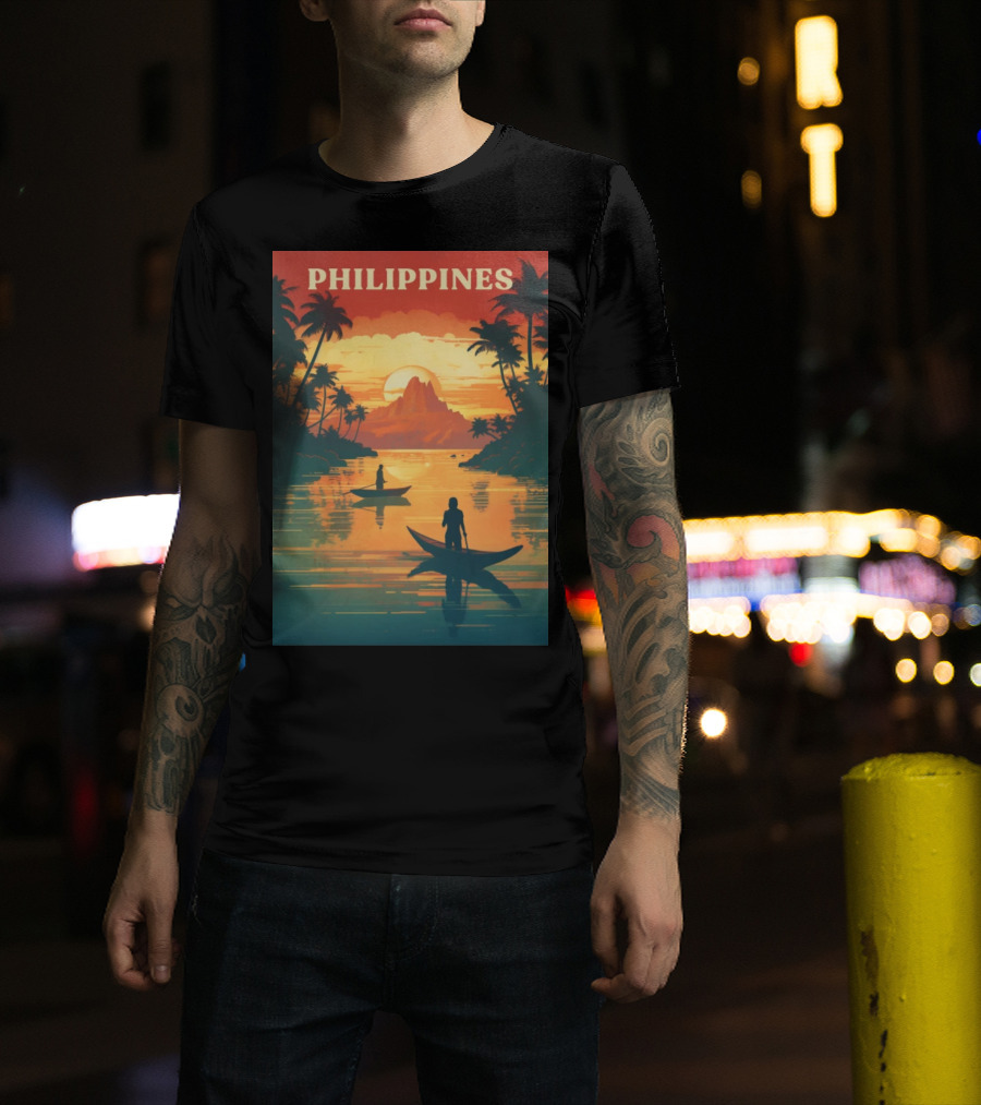 Philippines Sunset Canoe Adventure Tropical Paradise Scene T-Shirt