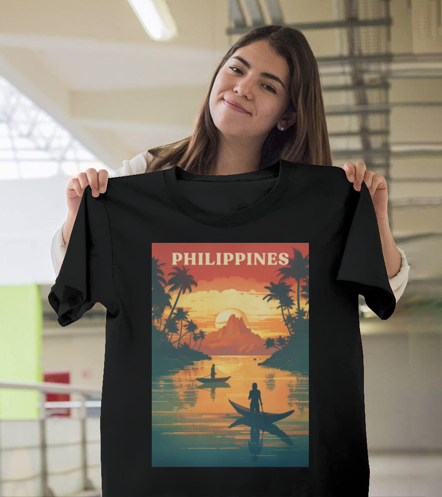 Philippines Sunset Canoe Adventure Tropical Paradise Scene T-Shirt