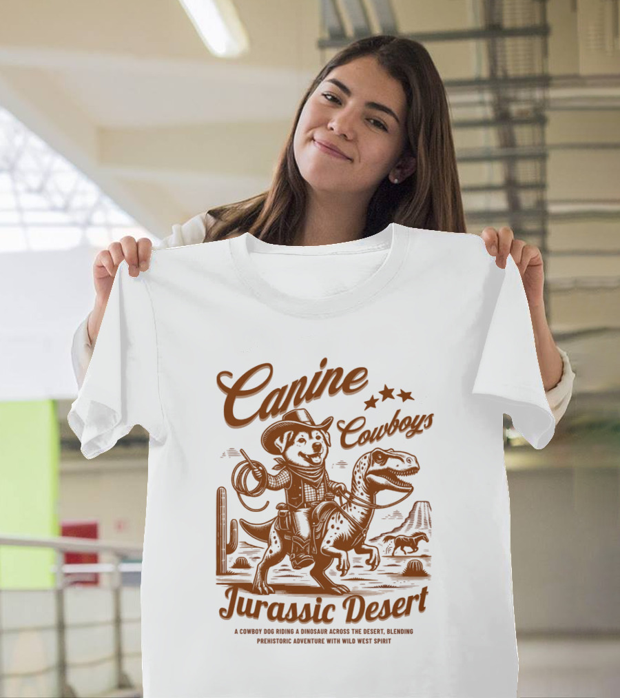 Canine Cowboys Jurassic Desert Adventure with Wild West Spirit T-Shirt