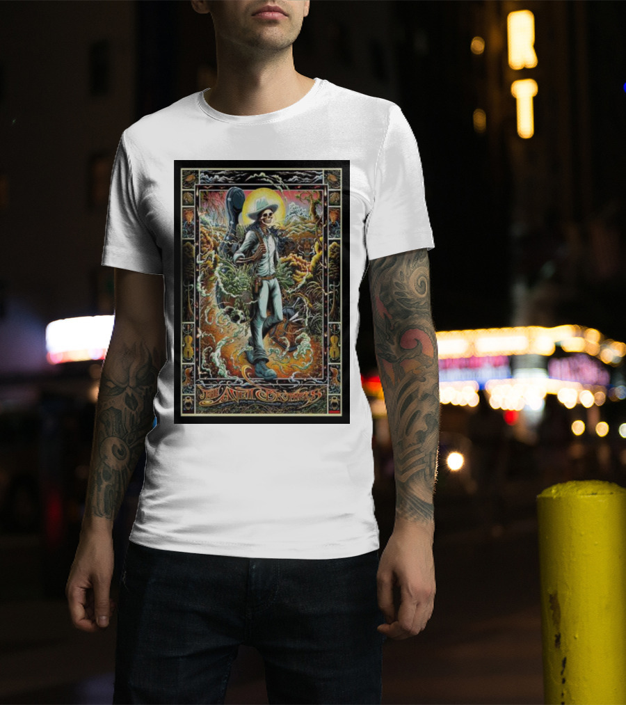 The Avett Brothers Skeleton Cowboy With Guitar And Sunburst Background Stanford T-Shirt