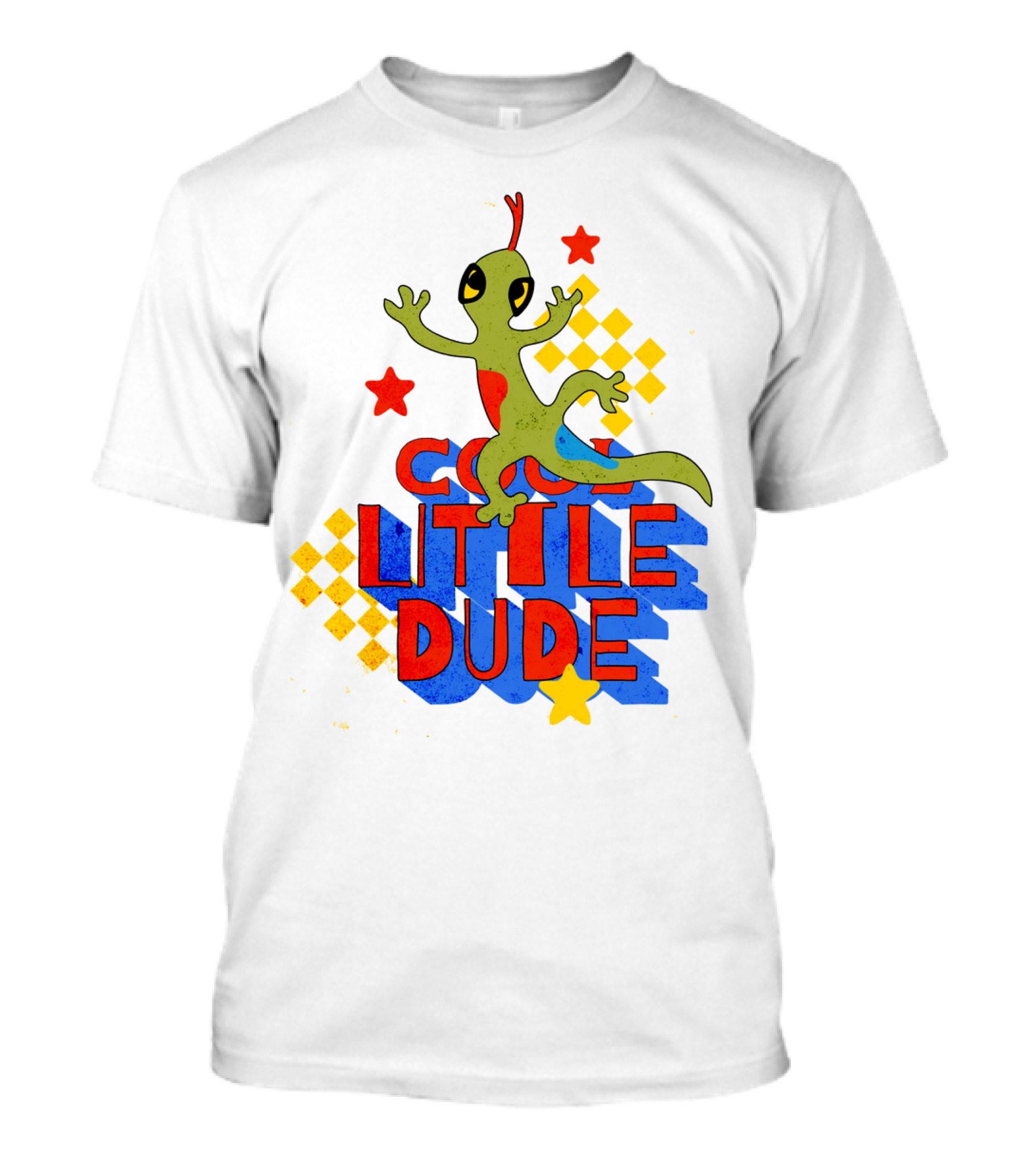 Cool Little Dude Lizard With Stars And Checkerboard T-Shirt