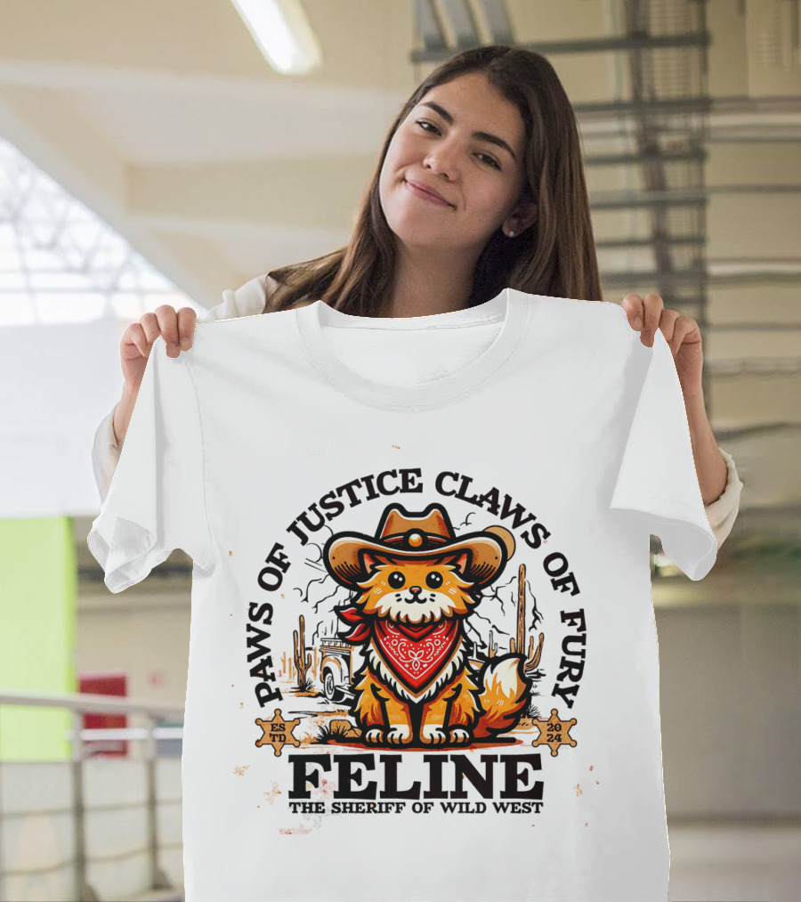 Paws of Justice Claws of Fury Feline The Sheriff of Wild West T-Shirt