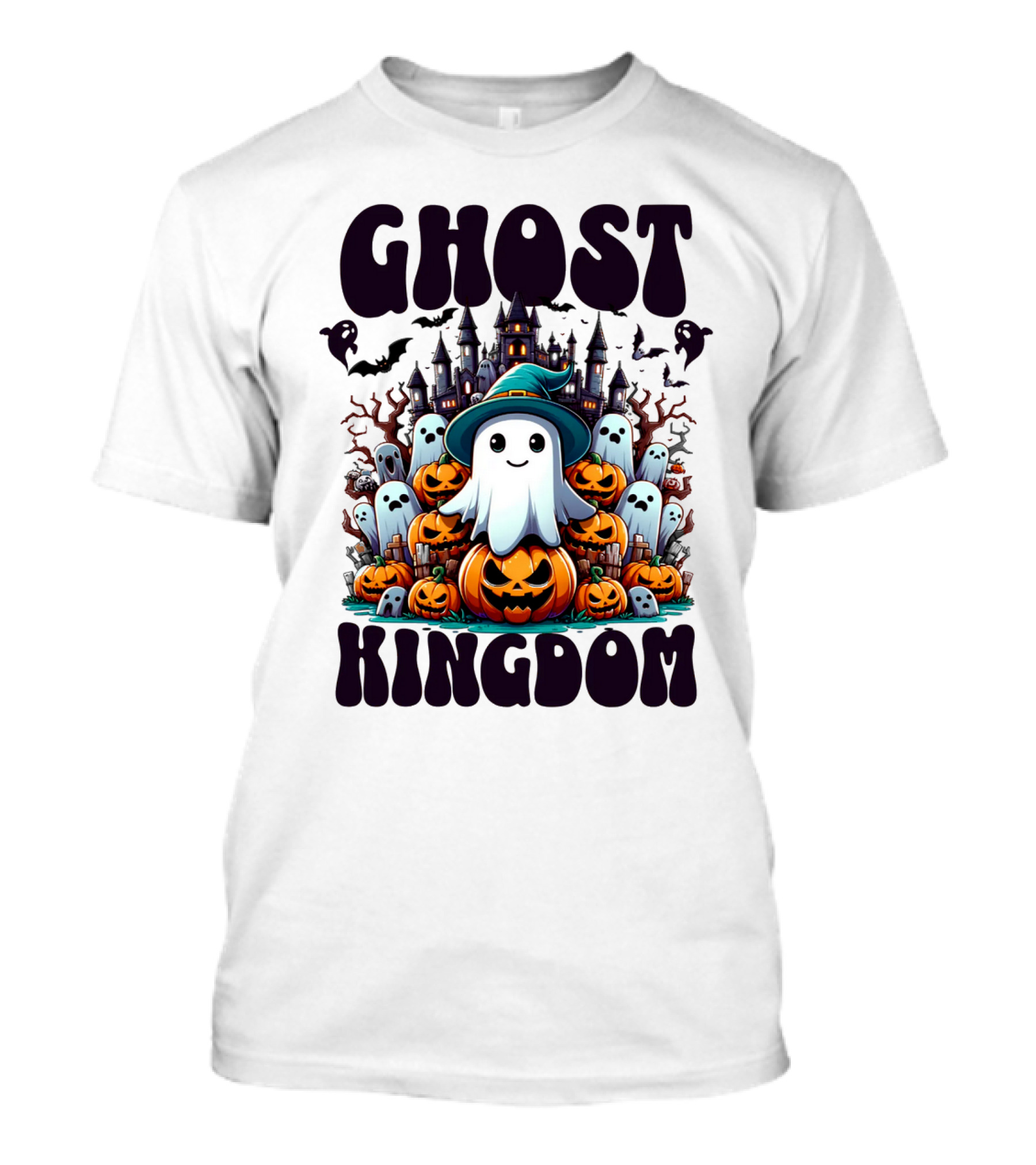 Ghost Kingdom Halloween Ghosts And Pumpkins Witches Hat Haunted Castle T-Shirt