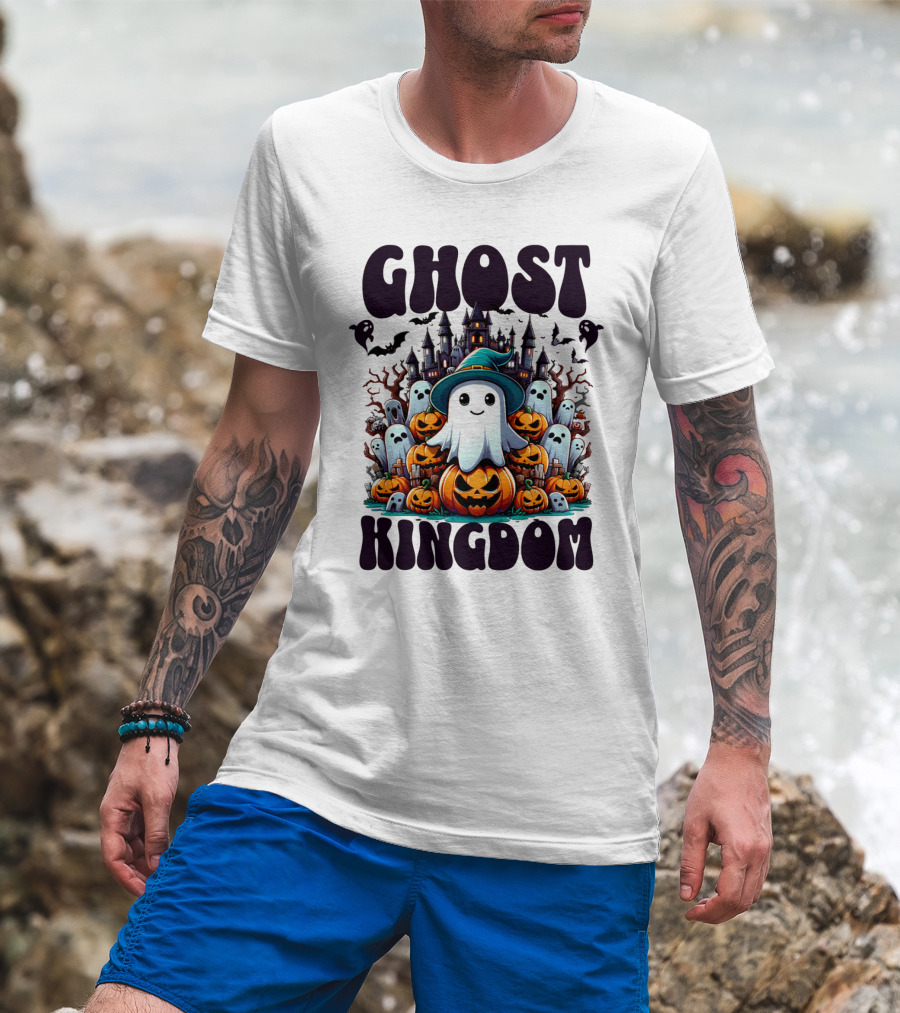 Ghost Kingdom Halloween Ghosts And Pumpkins Witches Hat Haunted Castle T-Shirt