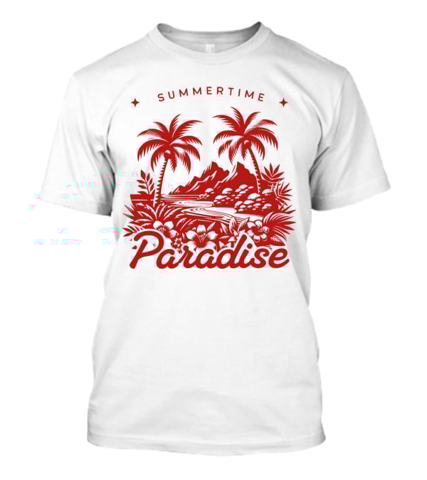 Summertime Paradise Palm Trees And Mountains Landscape T-Shirt