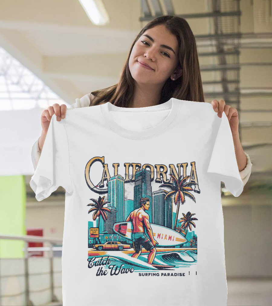 California Catch the Waves Surfing Paradise Miami T-Shirt