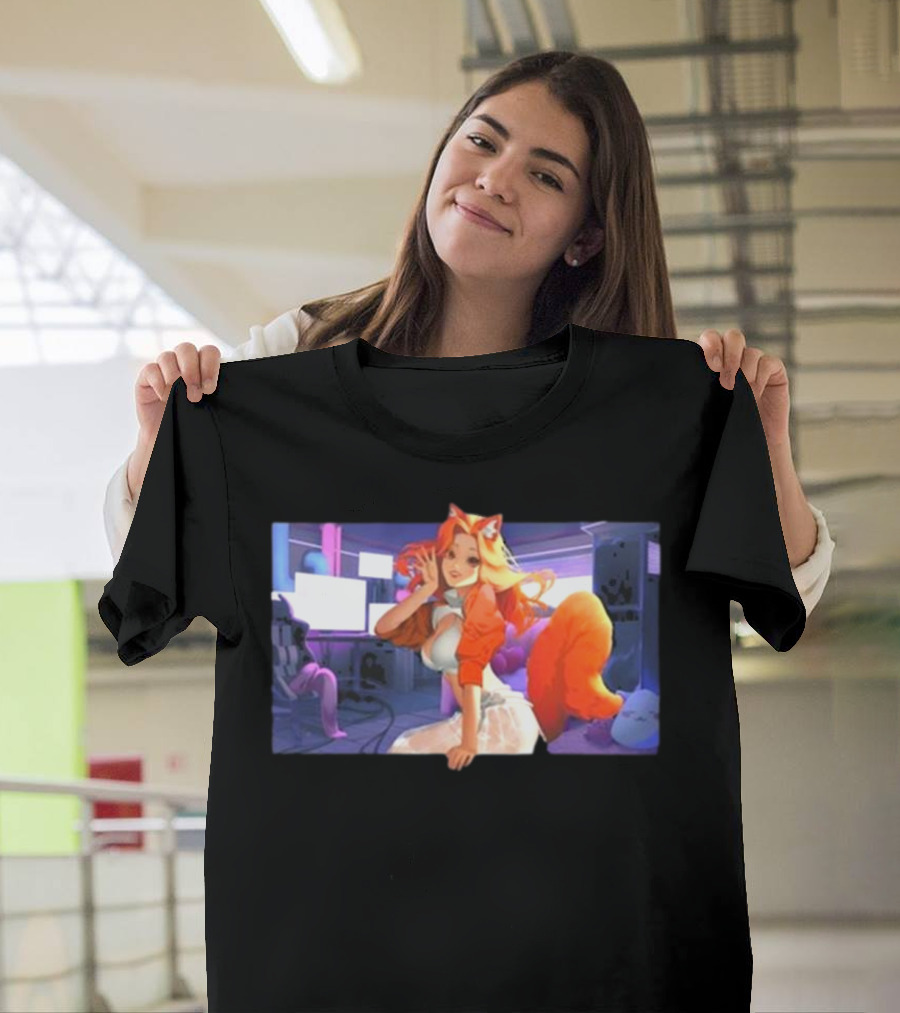 Anime Byndo Fox Girl Neon Gaming Room T-Shirt