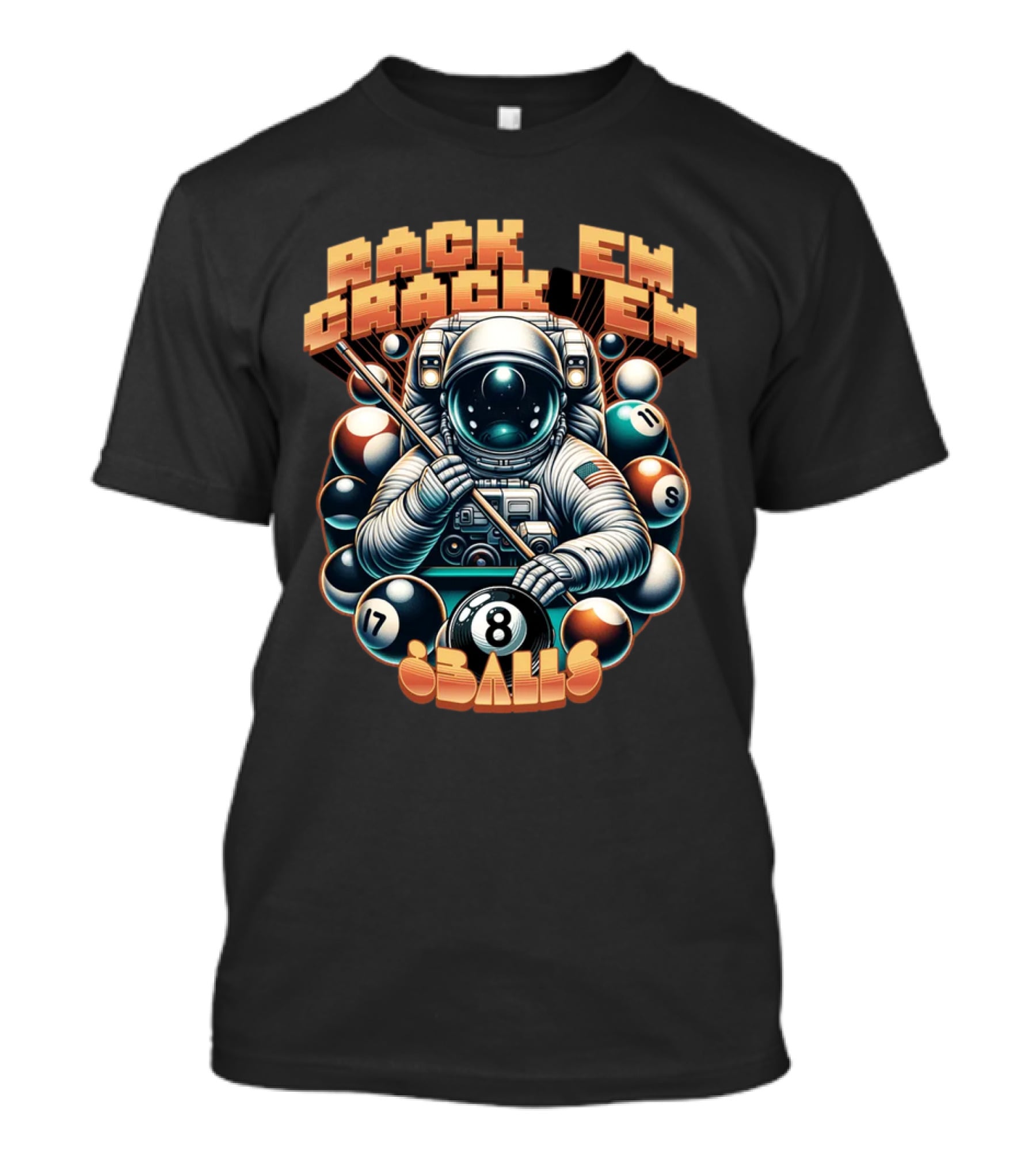 Rack 'Em Crack 'Em 8 Balls Astronaut T-Shirt
