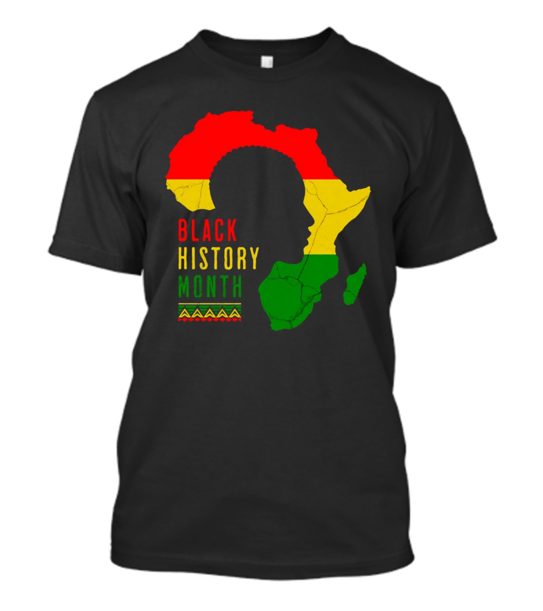 Black History Month African Continent Map With Red Yellow Green Colors And Afro T-Shirt