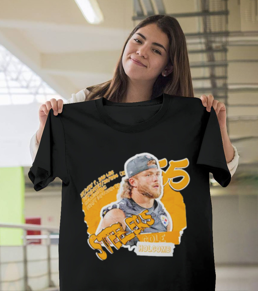 Steelers 55 Cole Holcomb Football Weight Height Hard Hitter T-Shirt