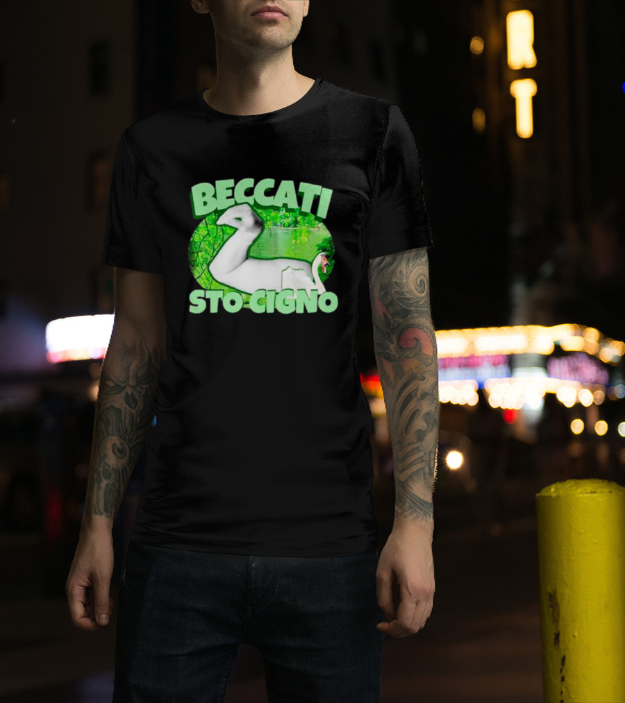 Beccati Sto Cigno Goose Meme - Italian Humor With Green Lake Background T-Shirt
