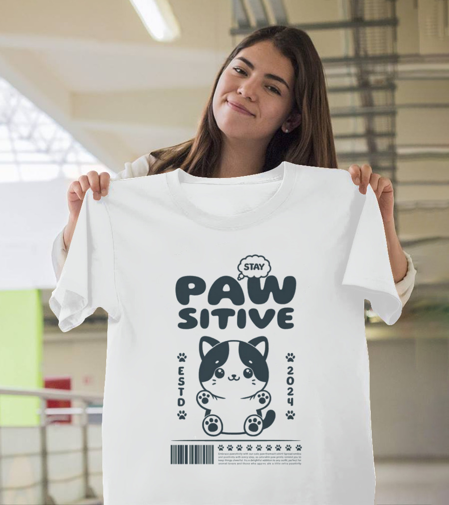 Stay Pawsitive Cute Cat ESTD T-Shirt