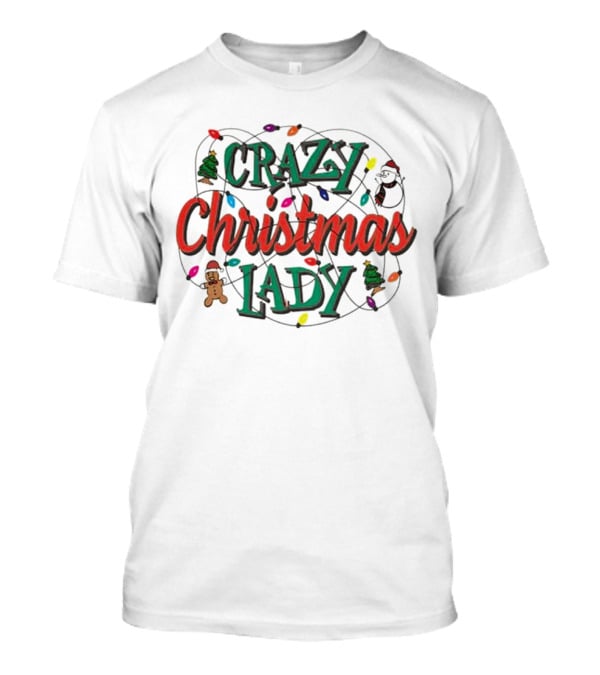 Crazy Christmas Lady Lights Gingerbread Tree Stocking T-Shirt