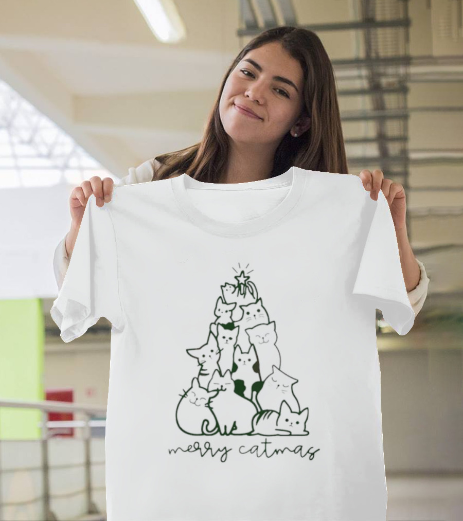 Merry Catmas Cat Christmas Tree with Funny Cats T-Shirt