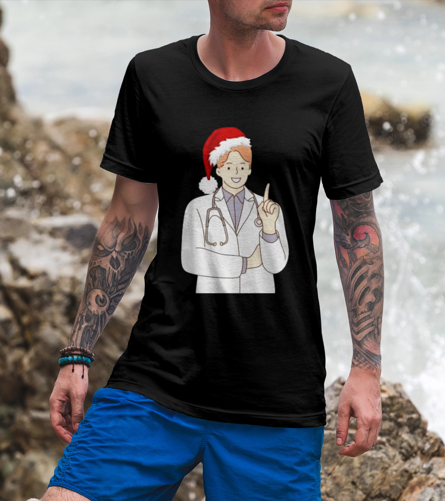 Santa Hat Wearing Physician Doctor Merry Christmas T-Shirt