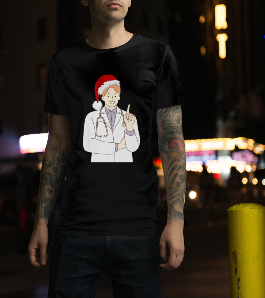 Santa Hat Wearing Physician Doctor Merry Christmas T-Shirt