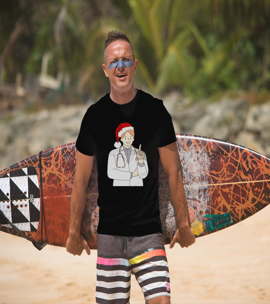 Santa Hat Wearing Physician Doctor Merry Christmas T-Shirt