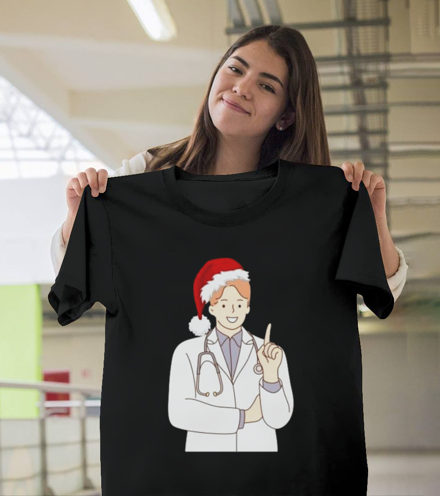 Santa Hat Wearing Physician Doctor Merry Christmas T-Shirt