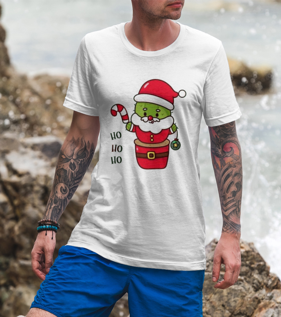Santa Claus Ho Ho Ho Christmas Cactus Santa Suit Candy Cane T-Shirt