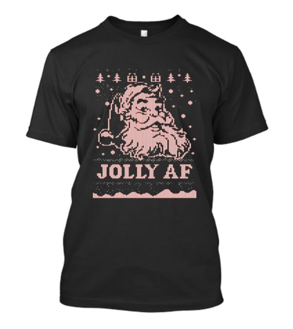 Jolly AF Santa Pixel Art Christmas T-Shirt