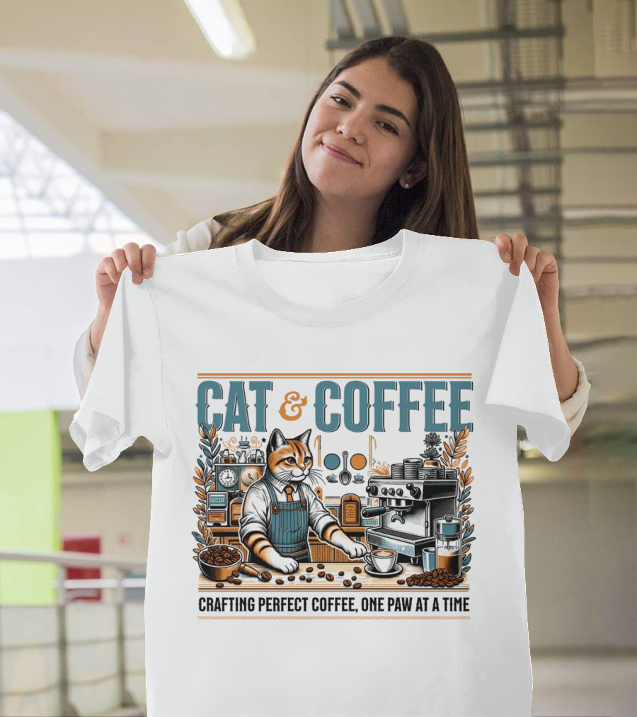 CAT and COFFEE Crafting Perfect Coffee One Paw at a Time T-Shirt