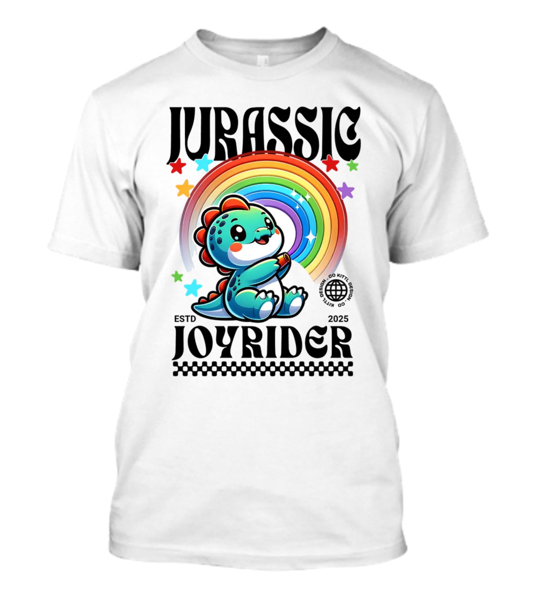 JURASSIC JOYRIDER ESTD 2025 Rainbow Star Dino Club T-Shirt