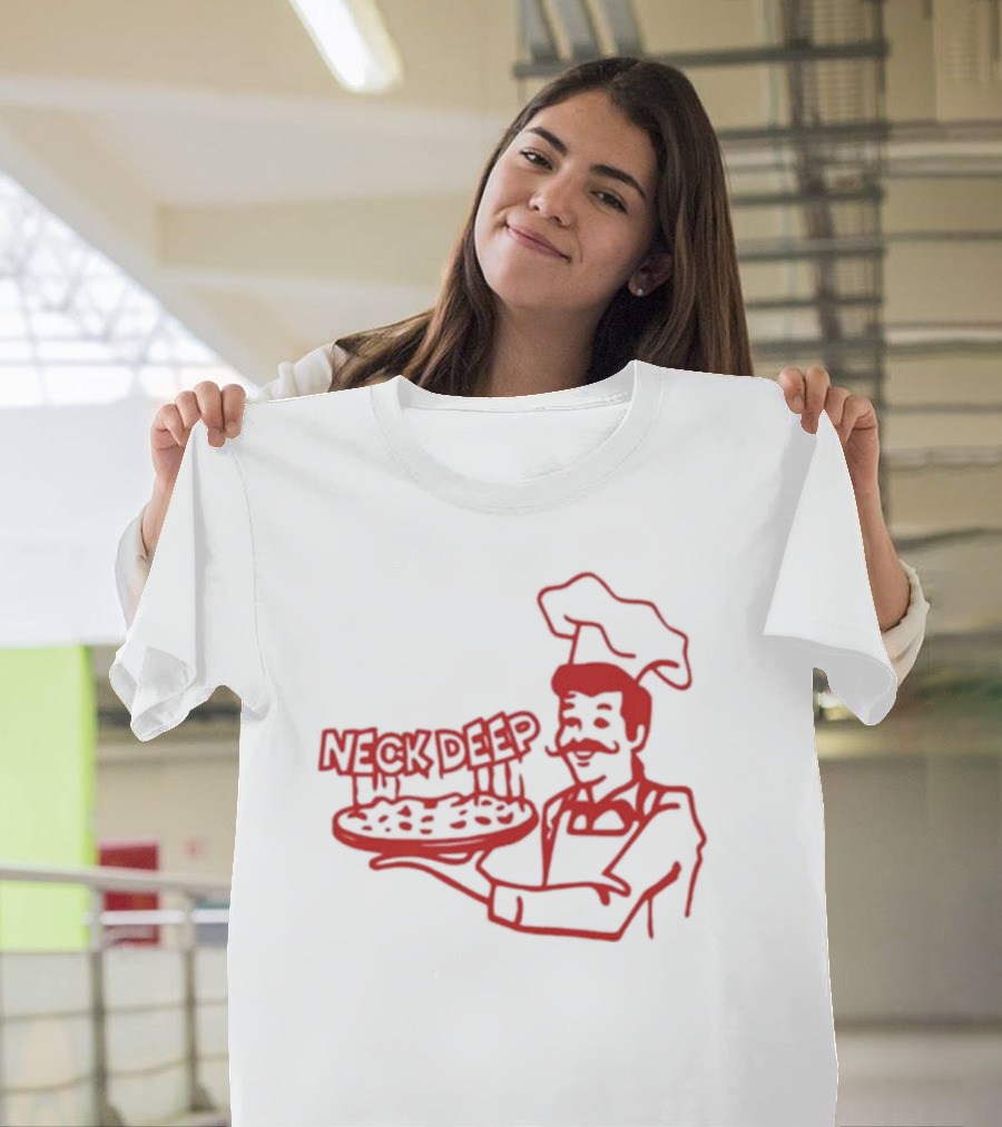Neck Deep Pizza Chef With Retro Style Illustrative T-Shirt