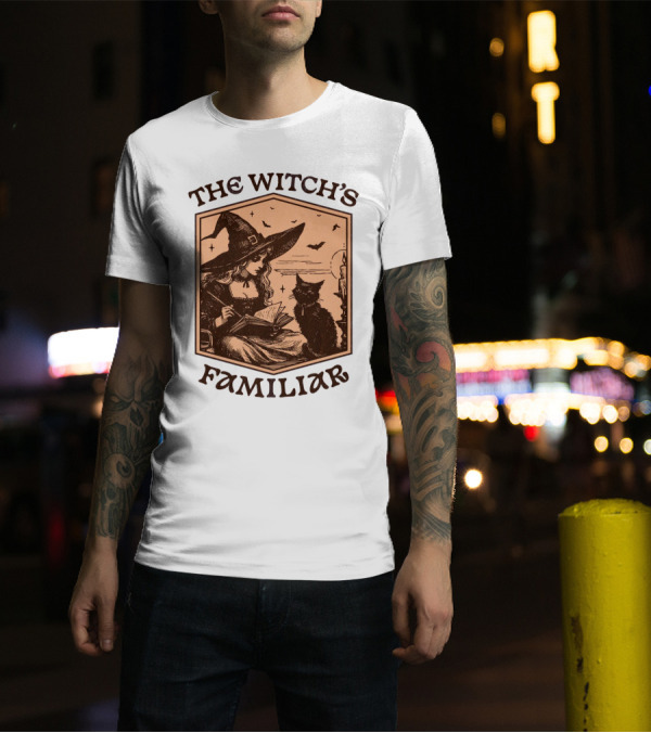 The Witch's Familiar Halloween Vintage Witch And Cat T-Shirt