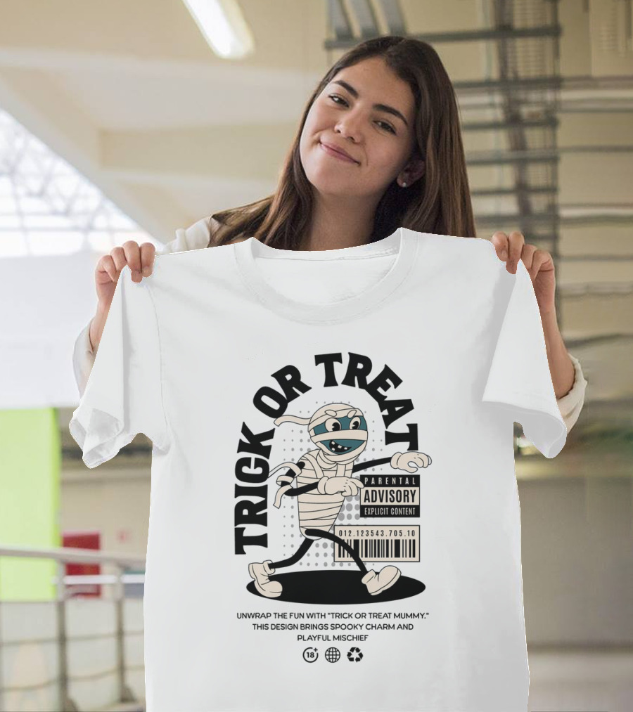 Trick or Treat Mummy Walking with Parental Advisory Explicit Content Label T-Shirt