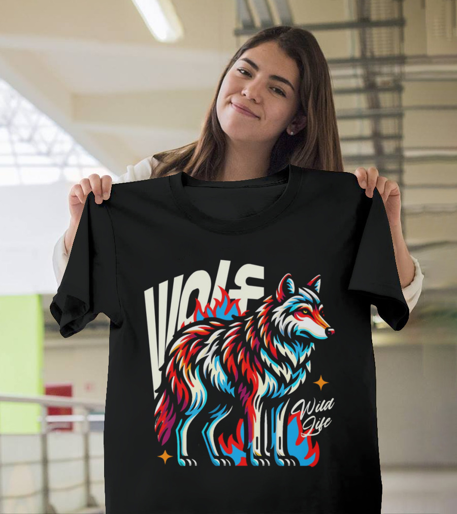 WOLF Wild Life Vivid Colorful Wolf T-Shirt