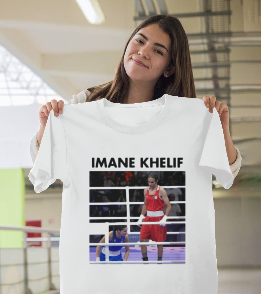 IMANE KHELIF Boxing Match Scene with Red and Blue Competitors T-Shirt