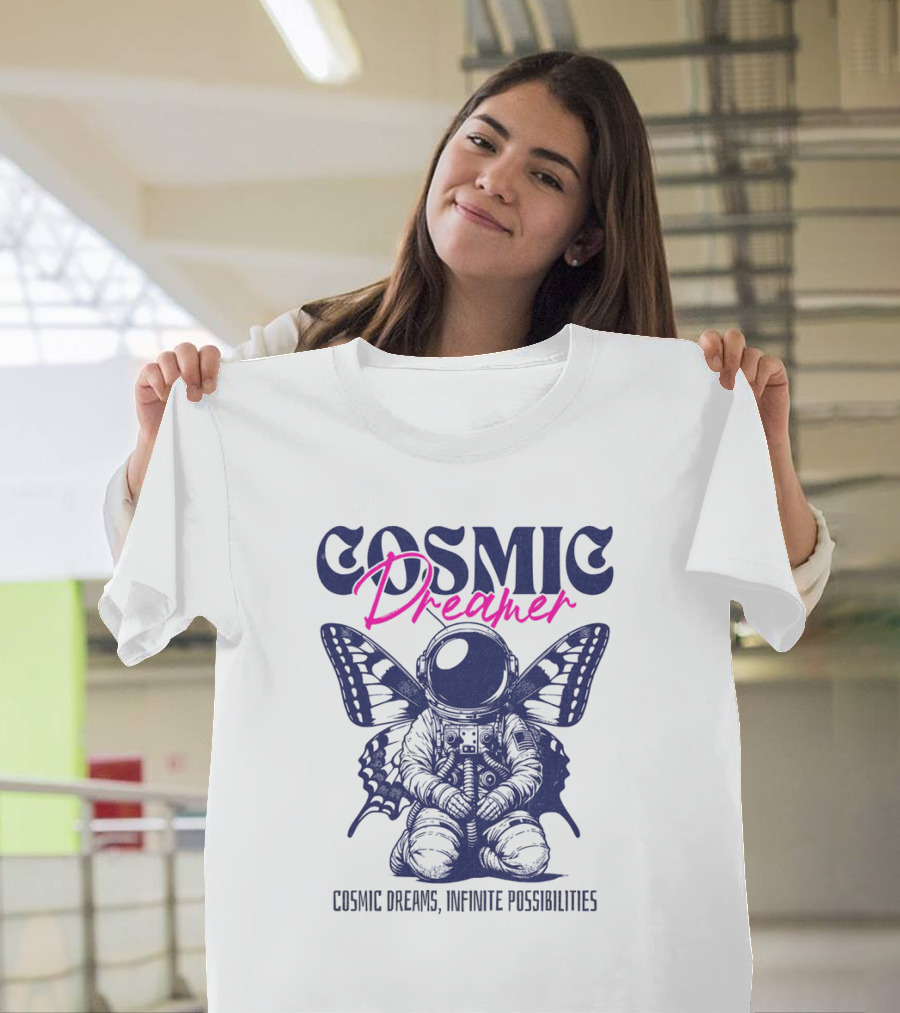 Cosmic Dreamer Infinite Possibilities Astronaut Butterfly Wings T-Shirt