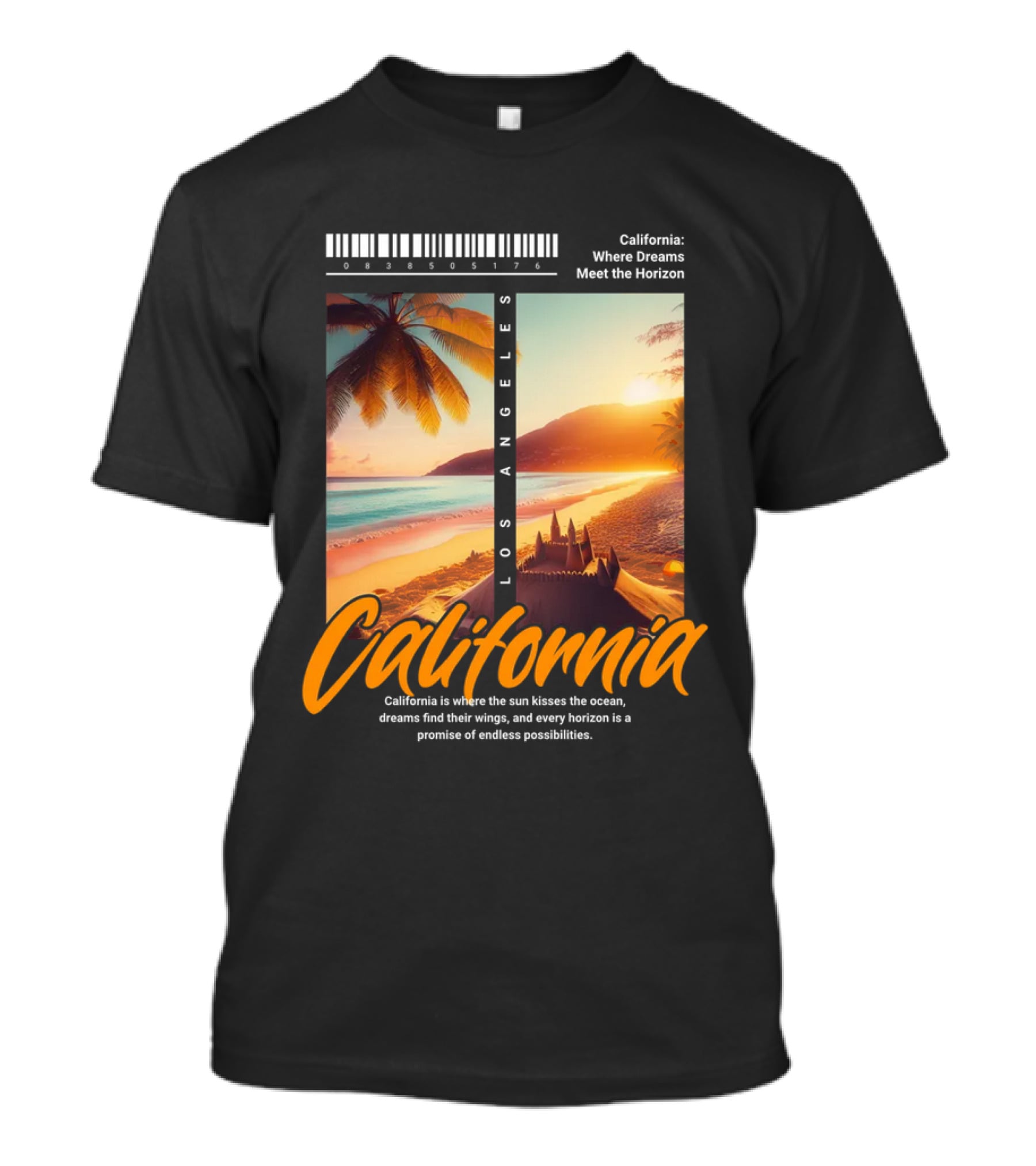 Los Angeles California Where Dreams Meet The Horizon Ocean Sunset T-Shirt