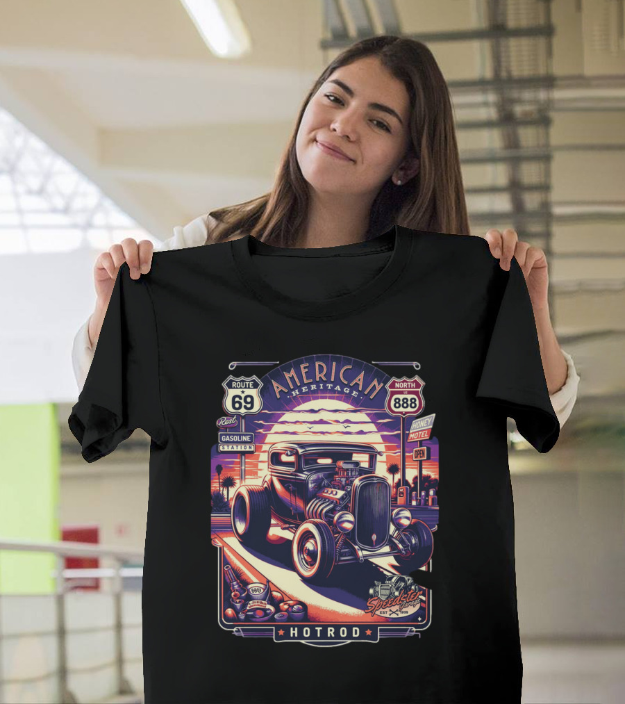 American Heritage Route 69 Hotrod Speedster Gasoline Motel T-Shirt