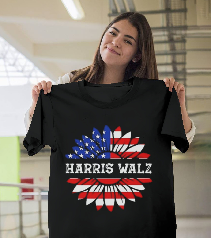 Harris Walz 2024 Sunflower American Flag Vintage USA T-Shirt