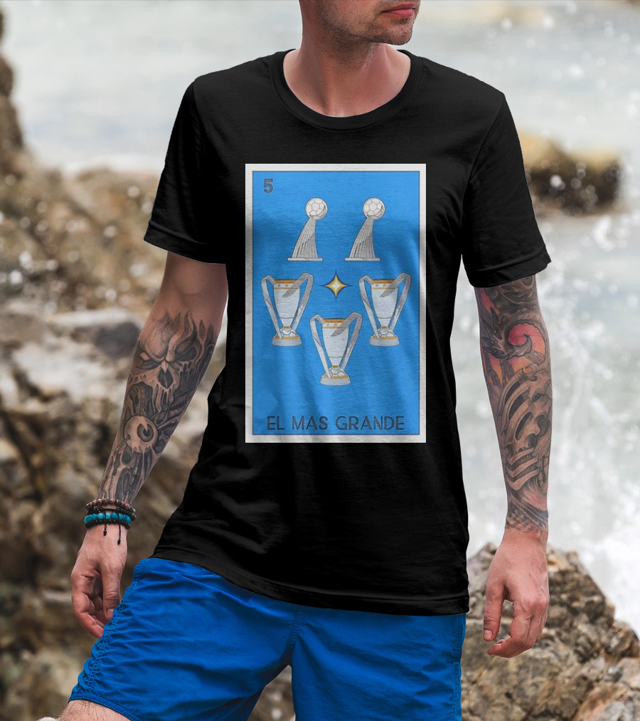 El Mas Grande Five Trophies Star Blue Background T-Shirt