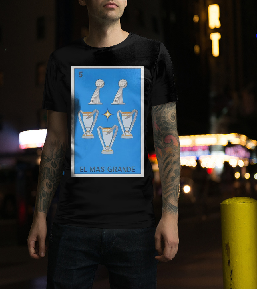 El Mas Grande Five Trophies Star Blue Background T-Shirt