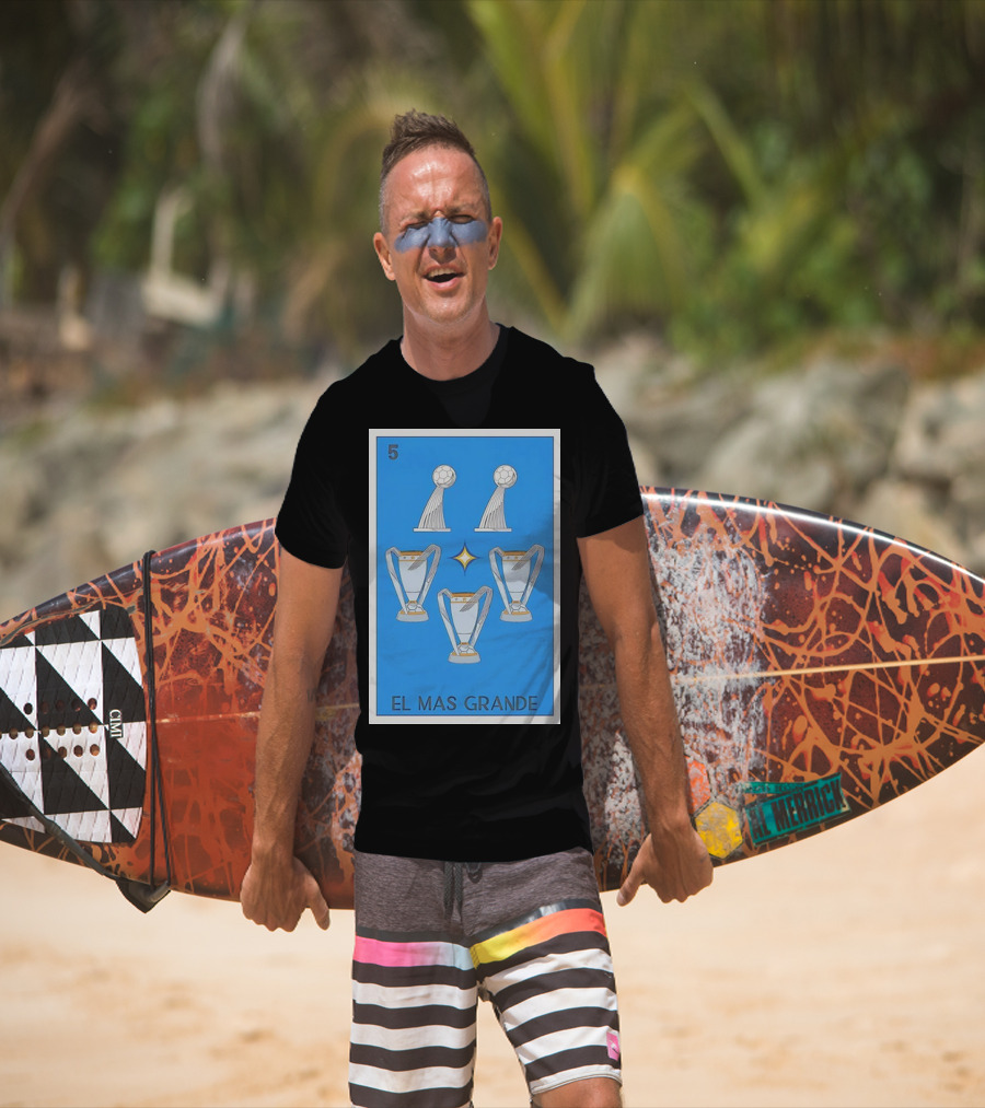 El Mas Grande Five Trophies Star Blue Background T-Shirt