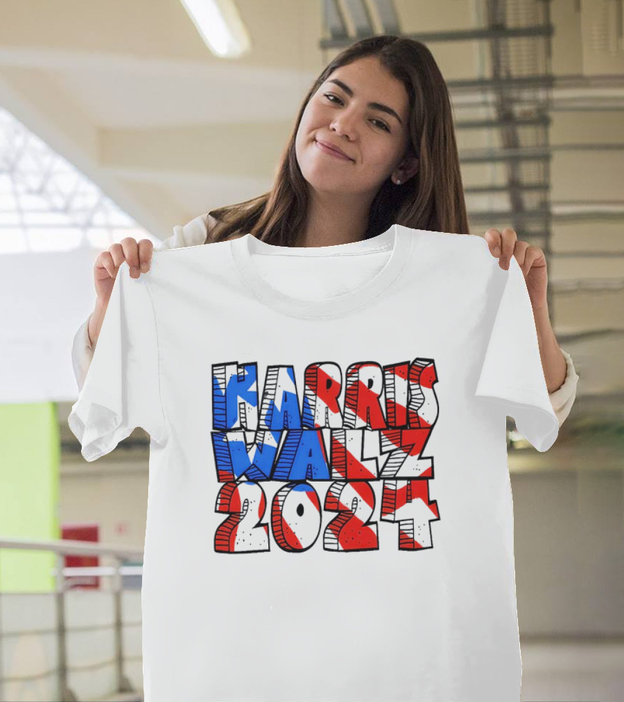 Harris Walz 2024 Red Blue One Team Win American Flag T-Shirt