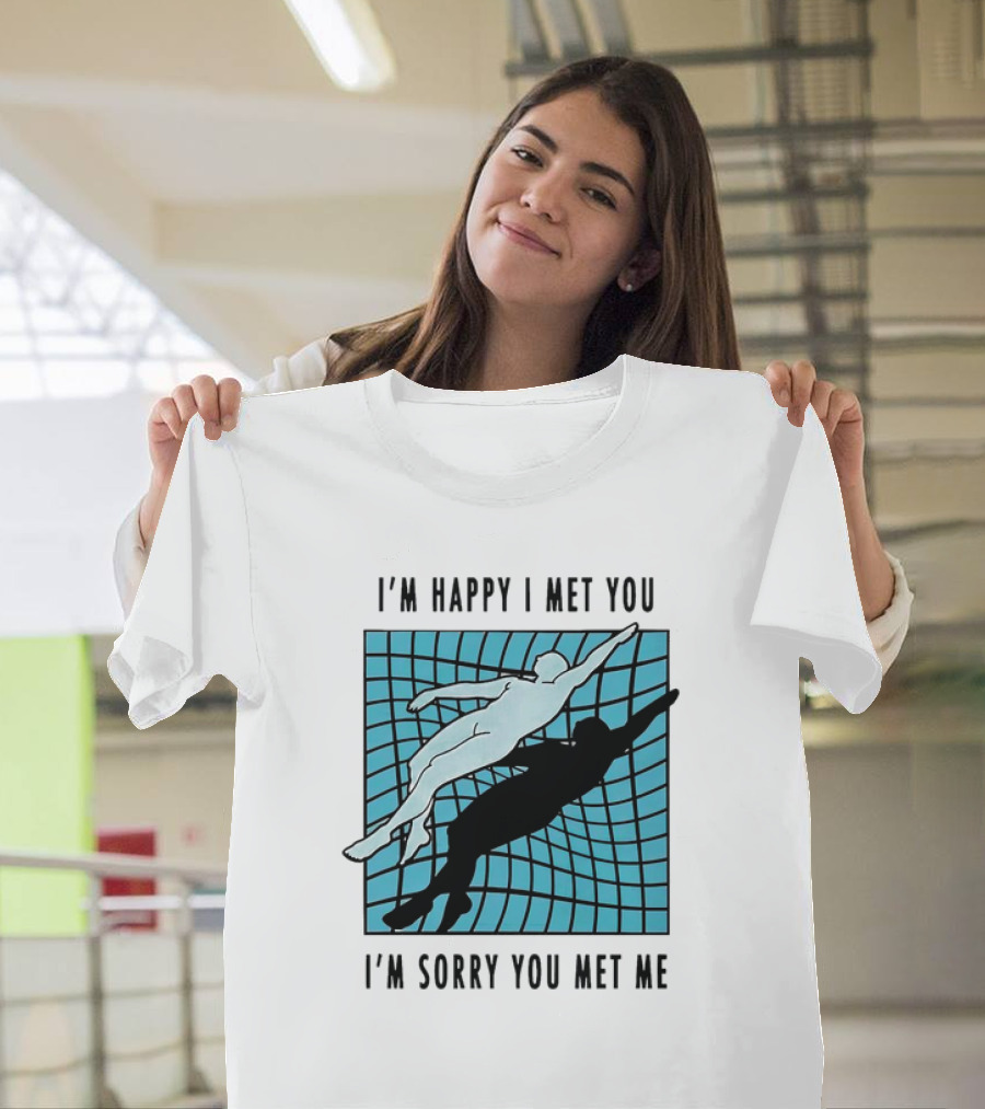 I’m Happy I Met You I’m Sorry You Met Me Swimming Dual Silhouette on Grid Background T-Shirt