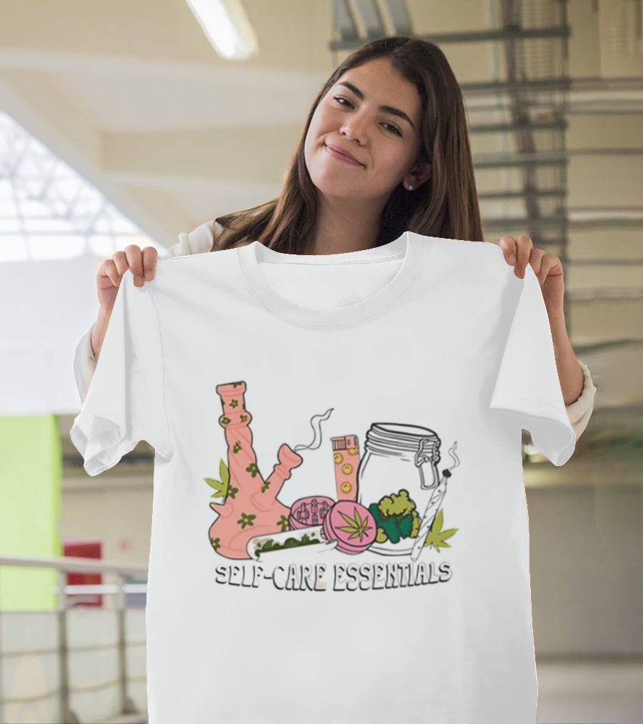 Cannabis-Inspired Self-Care Essentials With Floral Pink Bong Collection T-Shirt