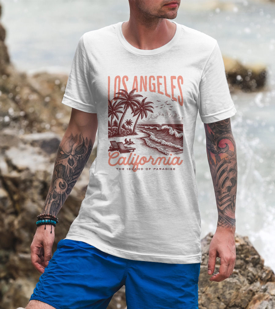 Los Angeles California The Island Of Paradise Vintage Beach T-Shirt