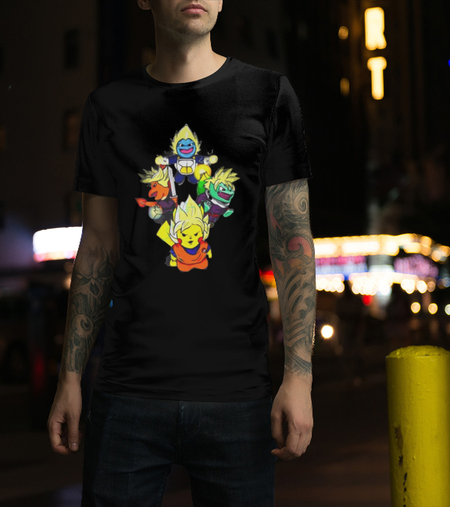 Dragon Ball Super Saiyan Pokemon Crossover Characters T-Shirt