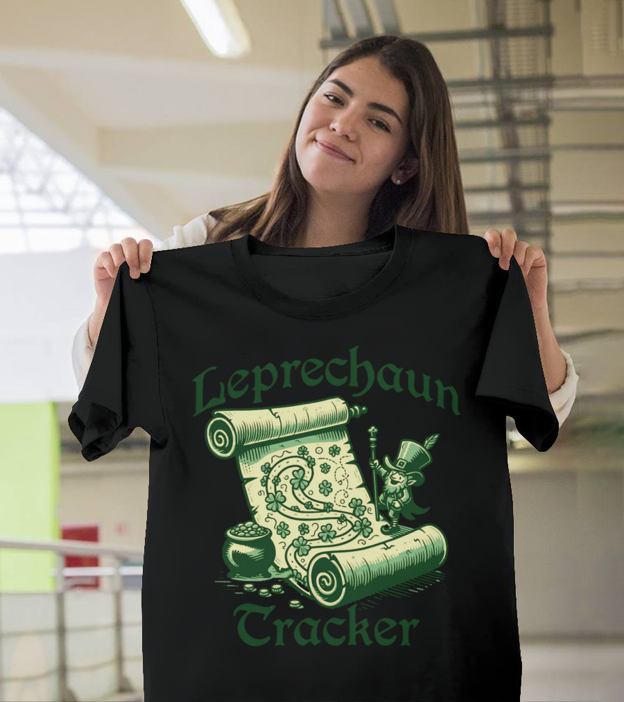 Leprechaun Tracker Map Scroll With Pot Of Gold And Lucky Clover Path T-Shirt